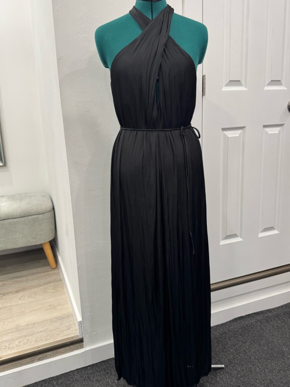 Mango Black One-Shoulder Halter Maxi Dress